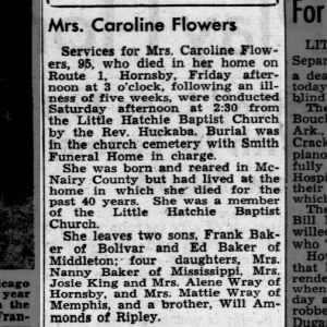 Obituary for Caroline Flowers